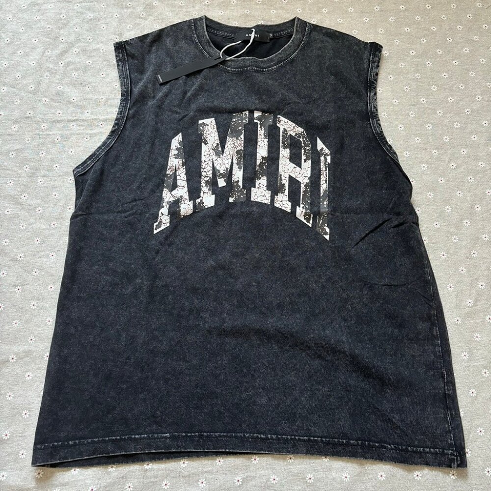 Amiri Tee Logo Sleeveless Distressed Tee Black